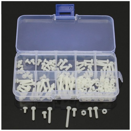 160pcs M3 Nylon Hex Screw Nut Spacer Standoff Assortment Kit