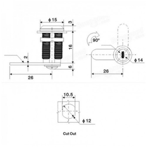 Cam Lock Desk Drawer Lock with 2 Keys