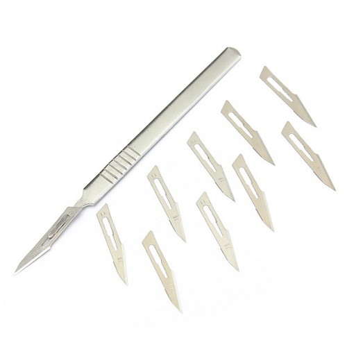 10pcs #11 Carbon Steel Surgical Scalpel Blades + 1pc #3 Handle