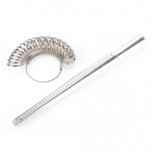 Silver Ring Sizer Stick Gauge Tool Set Mandrel Finger Sizing Metal Jewelry Measuring US Size Standard