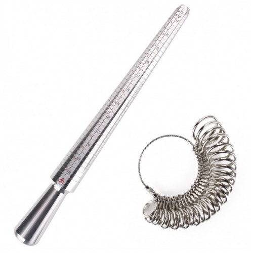 Silver Ring Sizer Stick Gauge Tool Set Mandrel Finger Sizing Metal Jewelry Measuring US Size Standard