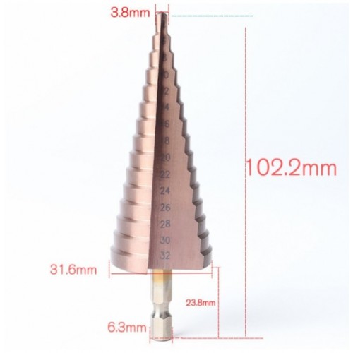 HSS-CO M35 Straight Slot Shank Spiral Groove Step Drill Bit Metal Cone Step Drill Bit