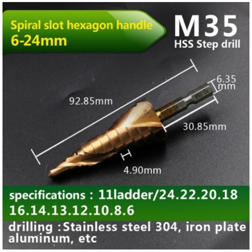 HSS-CO M35 Hexagonal Shank Spiral Groove Step Drill Bit Metal Cone Step Drill Bit Stainless Steel Hole Saw Hole Cutter