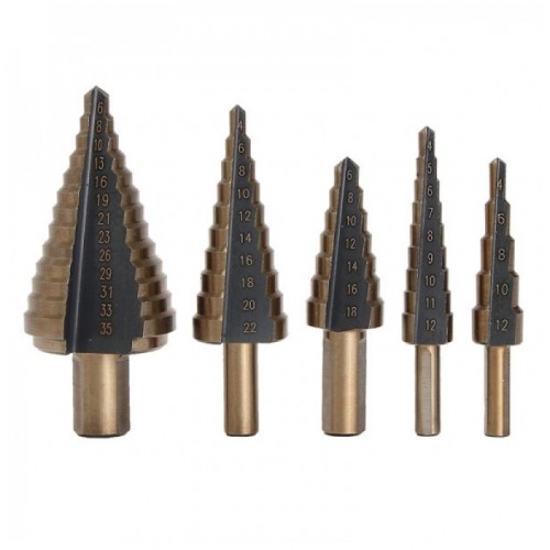 5pcs HSS Round Shank Step Drill Bit Set Pagoda Drill Ladder Drill