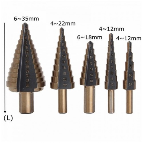 5pcs HSS Round Shank Step Drill Bit Set Pagoda Drill Ladder Drill