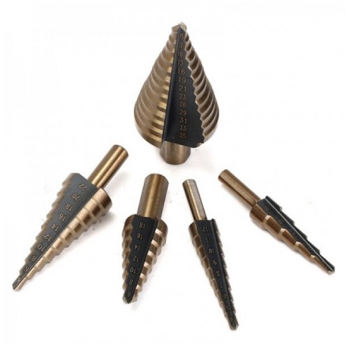 5pcs HSS Round Shank Step Drill Bit Set Pagoda Drill Ladder Drill