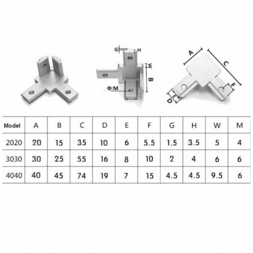 T Slot 3 Way 90 Degree Inside Corner Connector Joint Bracket for 3030 Series Aluminum Profile