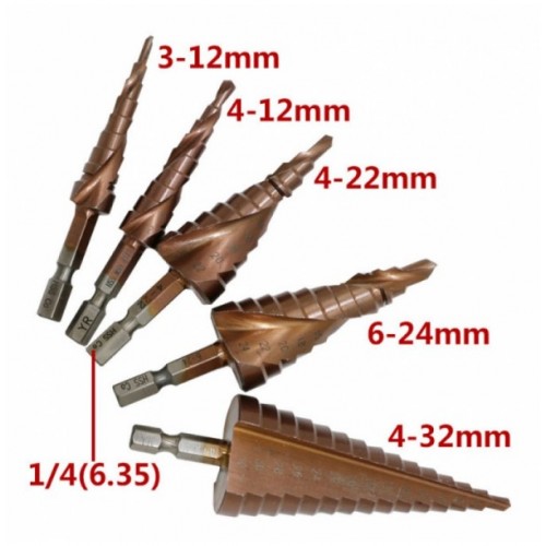 HSS-CO M35 Hexagonal Shank Spiral Groove Step Drill Bit Metal Cone Step Drill Bit Stainless Steel Hole Saw Hole Cutter &amp; 4-12mm